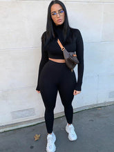 Conjunto de dos piezas de top corto y leggings de manga larga